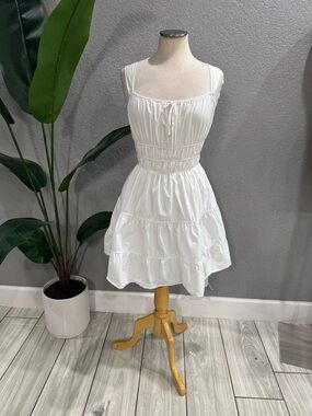White Smocked Tiered Mini Dress - Women's Summer Dress
